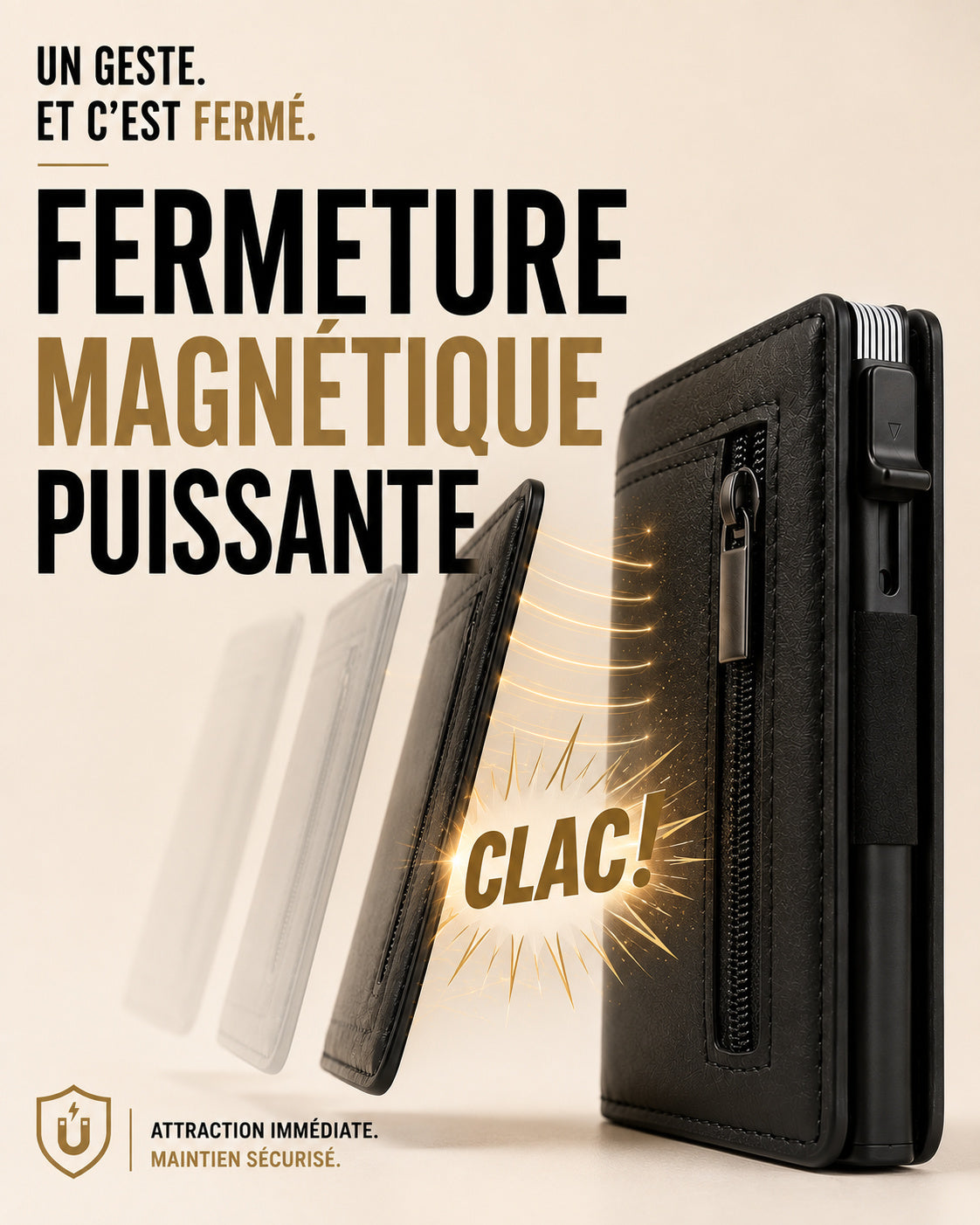 Valion Card Pro — fermeture magnétique : le rabat se referme d'un geste et reste maintenu
