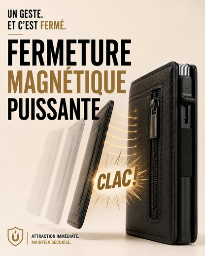 Valion Card Pro — fermeture magnétique : le rabat se referme d'un geste et reste maintenu